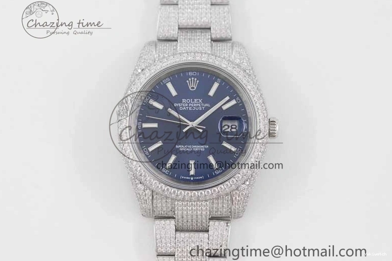 TWF Dial Edition Full Markers SS 1:1 Blue on Best A2824 Bracelet Stick Datejust Diamonds 41 0210